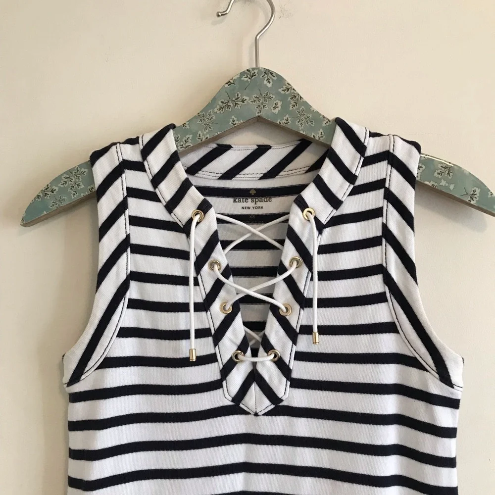 Kate Spade | Cotton Jersey Lace Up Stripe Dress - Picture 2 of 8